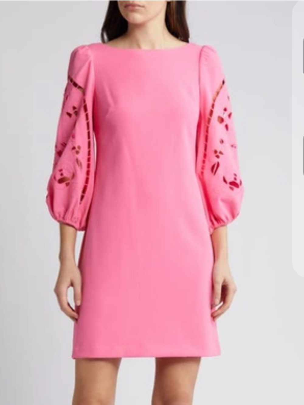 Vince Camuto Pink Eyelet Puff-Sleeve Mini Dress